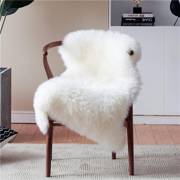 White FauxFur Chair Seat Covers,Fluffy ShagSheepskin Bedside Rugs Throw Washable - Picture 1 of 6